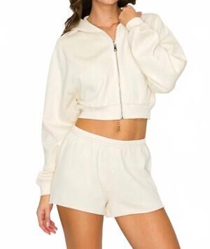 NEW KNIT RIOT cove crop zip hoodie in cream